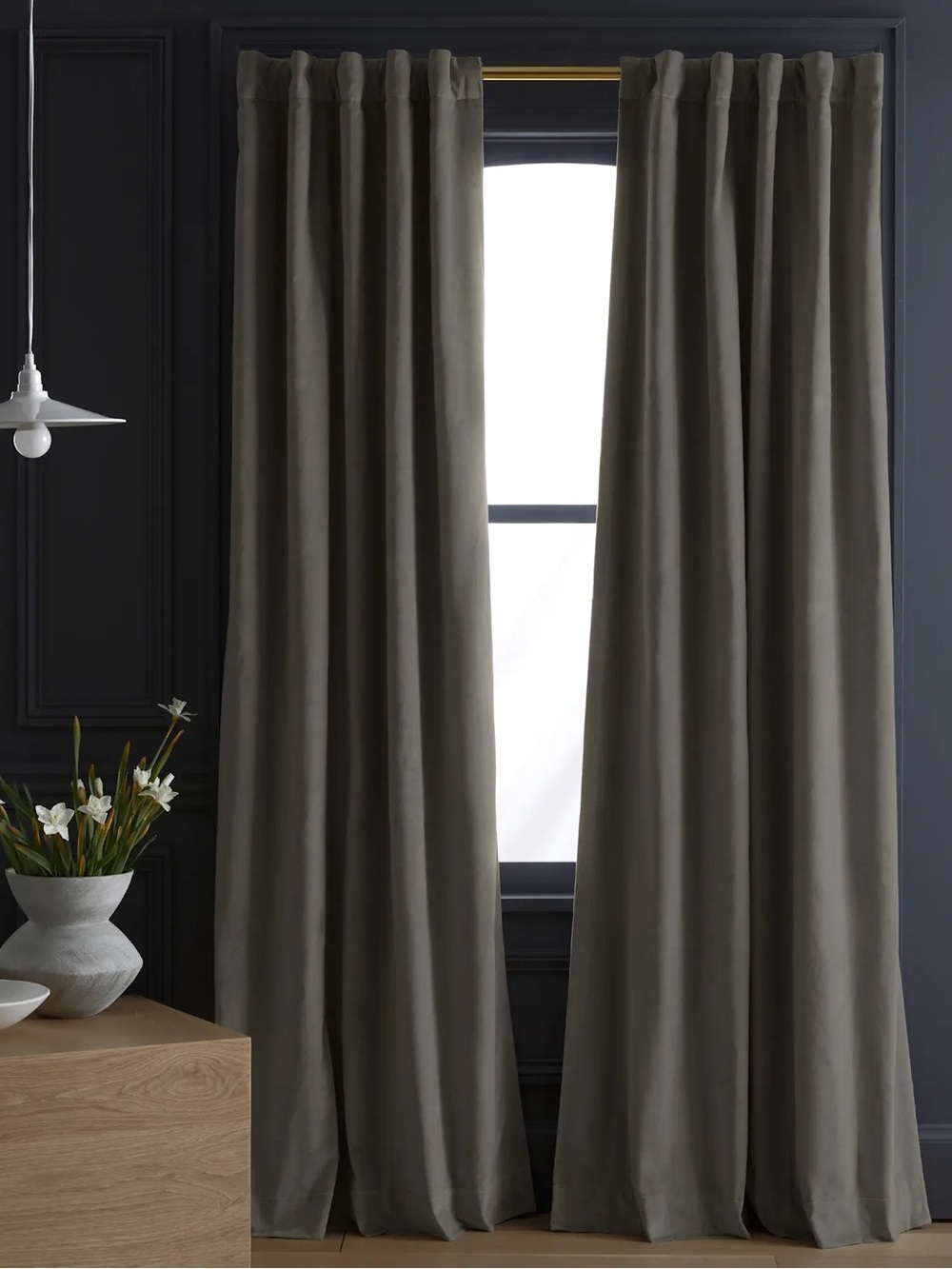 QUINCE Set Of 2 48x108 Cotton Velvet Curtains 1 Light Filtering, 1 Blackout 9506